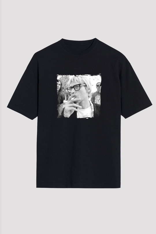 Kurt Cobain Baskılı Unisex Siyah Oversize Tişört