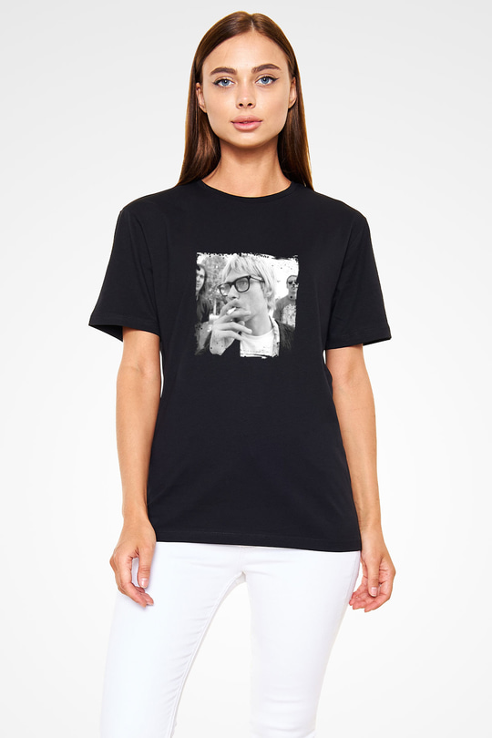 Kurt Cobain Baskılı Unisex Siyah Tişört