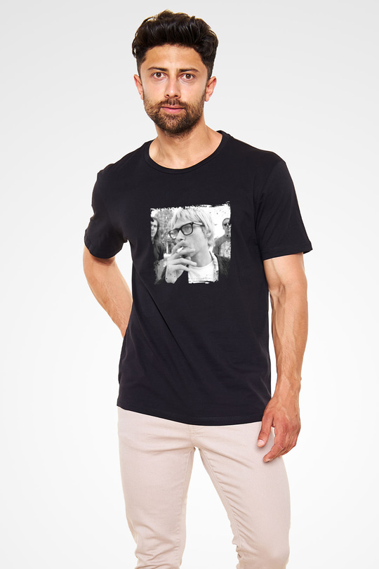 Kurt Cobain Baskılı Unisex Siyah Tişört