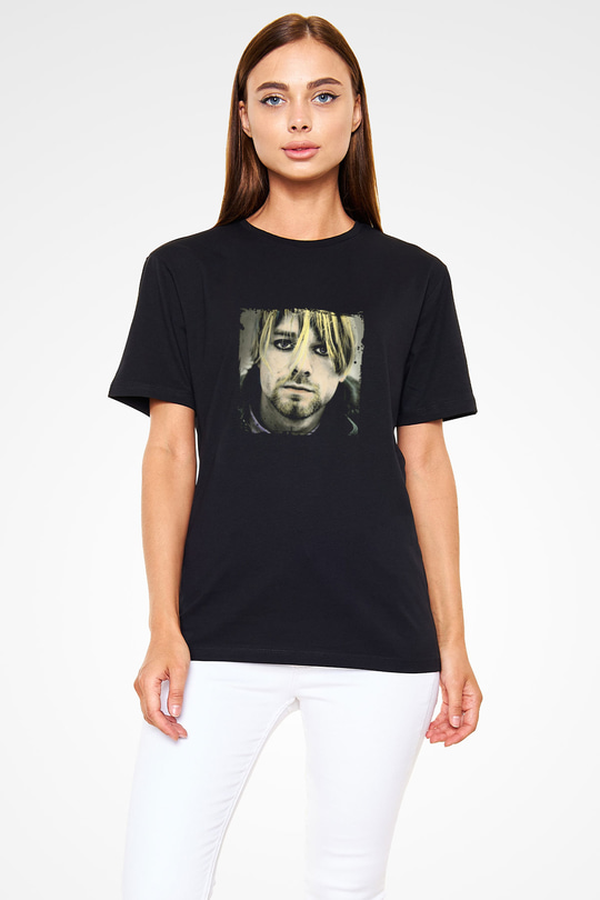Kurt Cobain Baskılı Unisex Siyah Tişört