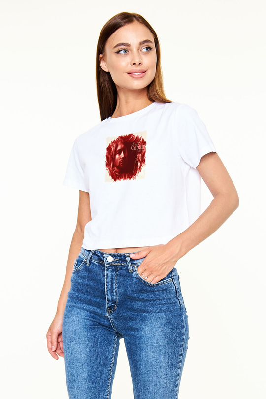Kurt Cobain Beyaz  Crop Top Tişört