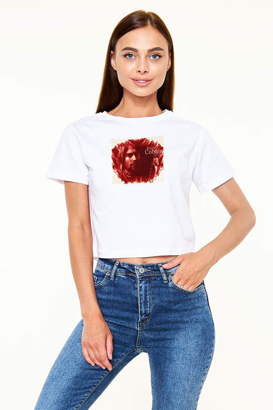 Kurt Cobain Beyaz  Crop Top Tişört
