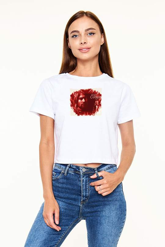 Kurt Cobain Beyaz  Crop Top Tişört