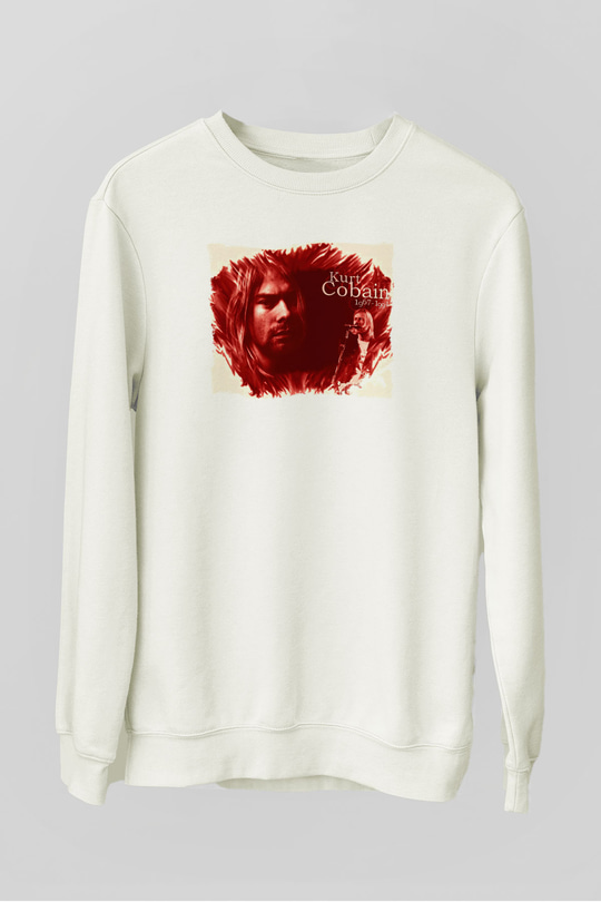 Kurt Cobain Beyaz Unisex Sweatshirt
