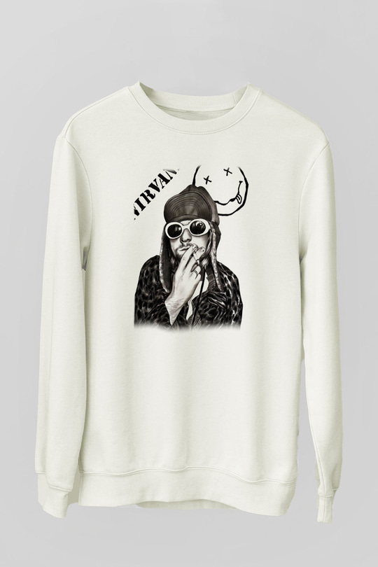 Kurt Cobain Beyaz Unisex Sweatshirt