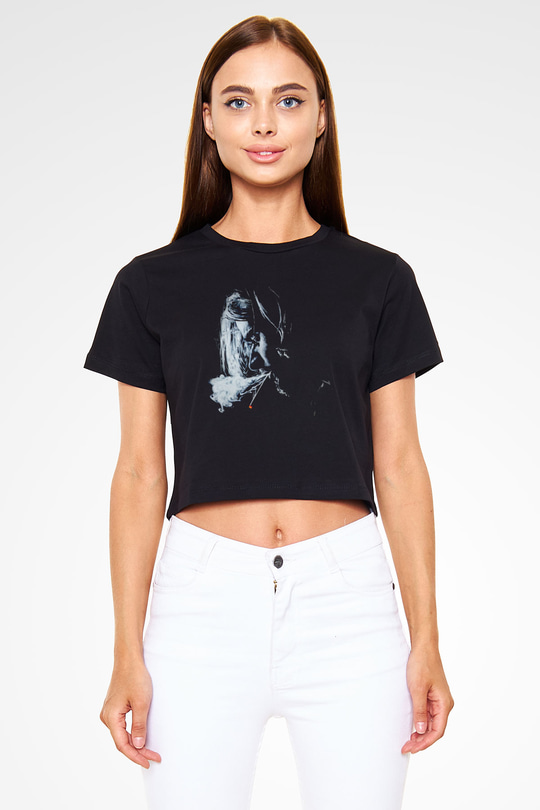 Kurt Cobain Siyah  Crop Top Tişört