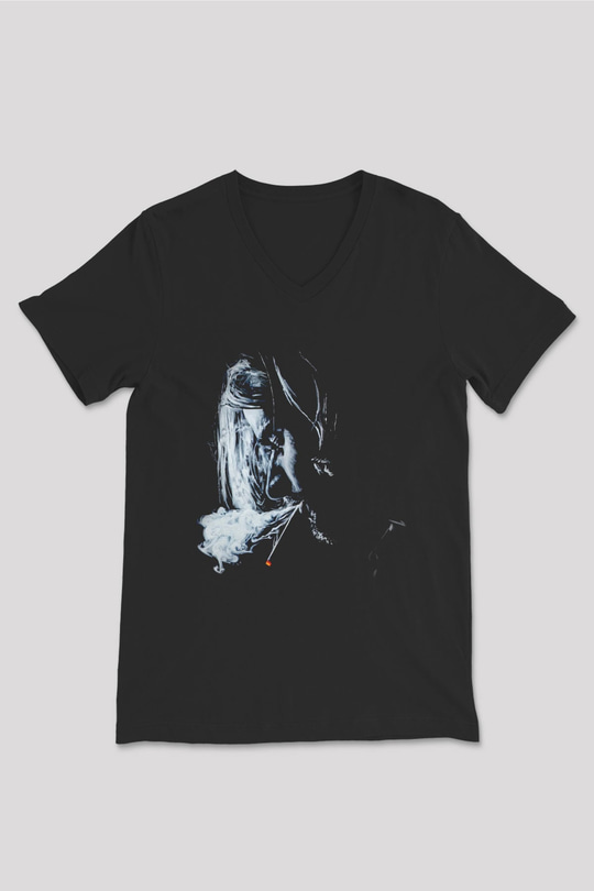Kurt Cobain Siyah Unisex V Yaka Tişört