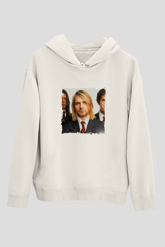 Kurt Cobain Unisex Baskılı Beyaz Kapüşonlu Sweatshirt