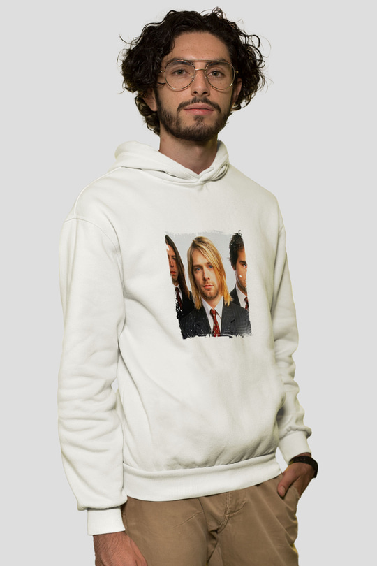 Kurt Cobain Unisex Baskılı Beyaz Kapüşonlu Sweatshirt