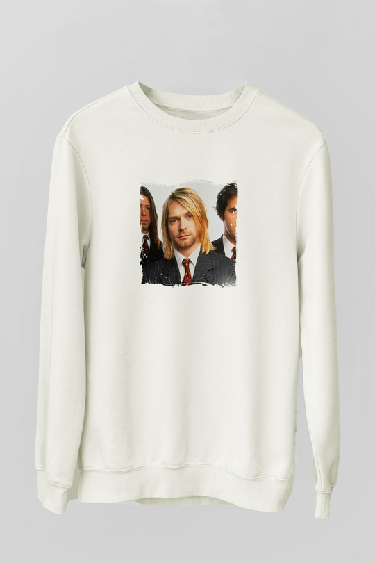 Kurt Cobain Unisex Baskılı Beyaz Sweatshirt