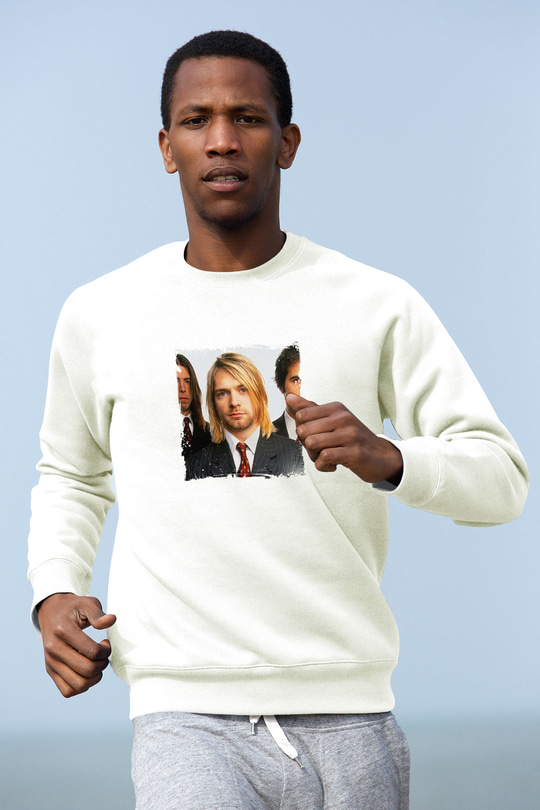 Kurt Cobain Unisex Baskılı Beyaz Sweatshirt