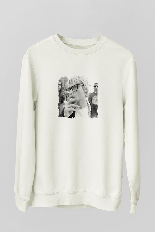 Kurt Cobain Unisex Baskılı Beyaz Sweatshirt