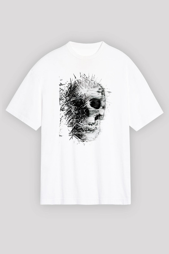 Kurukafa Baskılı Beyaz Oversize Tshirt