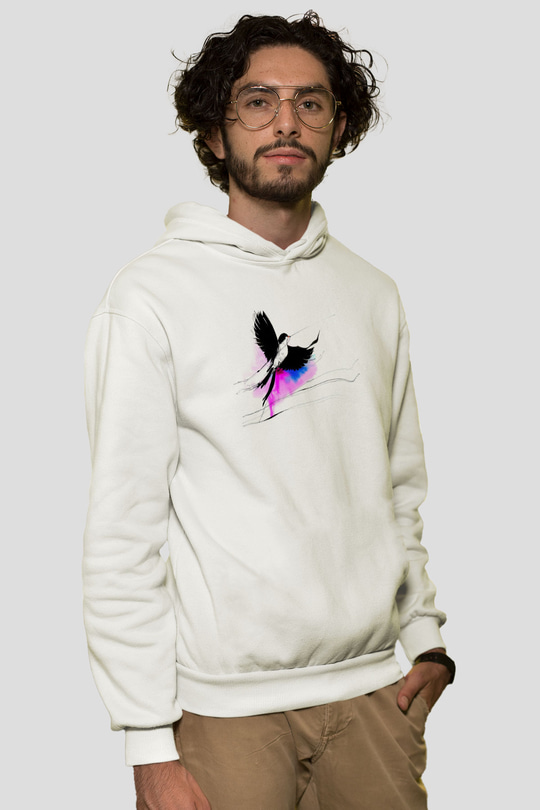 Kuş Beyaz Unisex Kapüşonlu Sweatshirt
