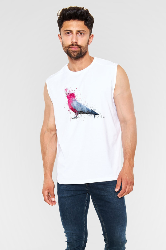 Kuş Beyaz Unisex Kolsuz Tişört