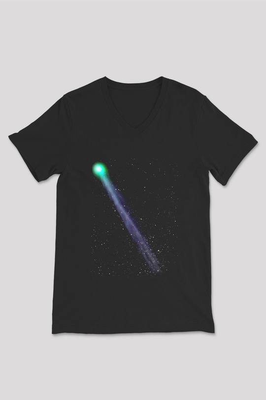 Kuyruklu yıldız Siyah Unisex V Yaka Tişört T-Shirt