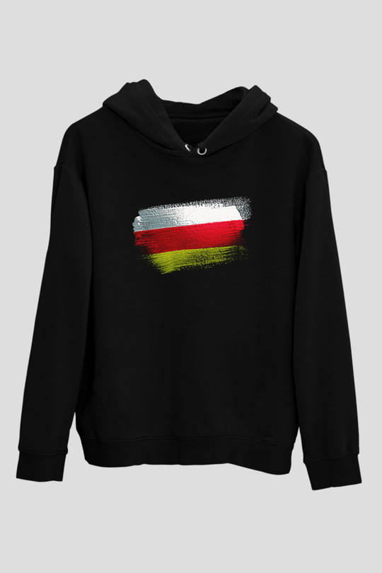 Kuzey Osetya Alanya - North Ossetia–Alania Bayrağı Baskılı Unisex Siyah Kapüşonlu Sweatshirt