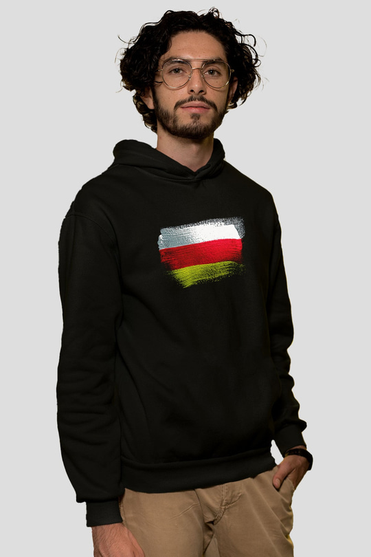 Kuzey Osetya Alanya - North Ossetia–Alania Bayrağı Baskılı Unisex Siyah Kapüşonlu Sweatshirt