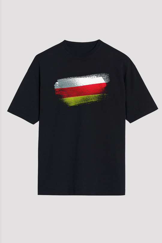 Kuzey Osetya Alanya - North Ossetia–Alania Bayrağı Baskılı Unisex Siyah Oversize Tişört