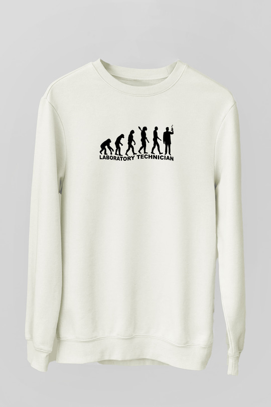 Laborant Evrimi Baskılı Unisex Ekru Sweatshirt