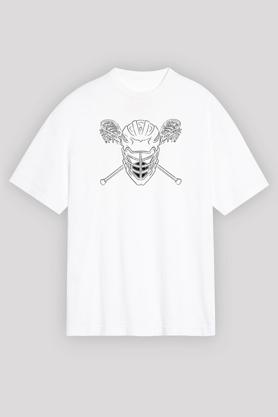 Lakros Baskılı Unisex Beyaz Oversize Tişört - Tshirt