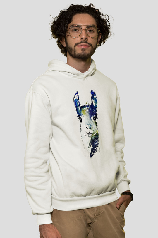 Lama Beyaz Unisex Kapşonlu Sweatshirt