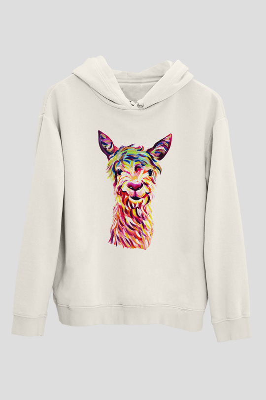 Lama Beyaz Unisex Kapşonlu Sweatshirt