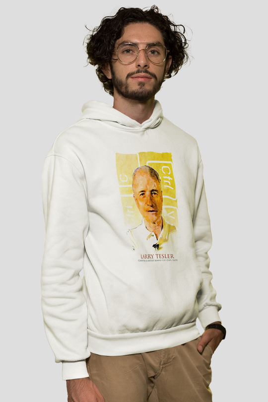 Larry Tesler Renkli Portre Baskılı Unisex Ekru Hoodie
