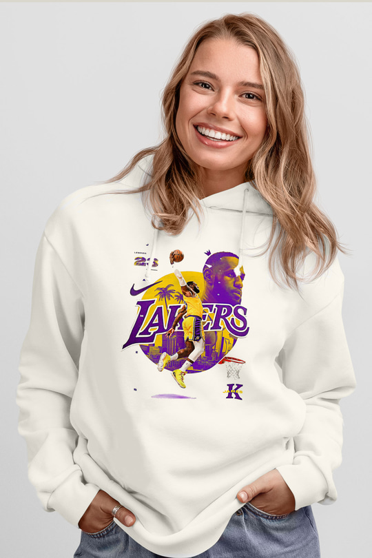 Lebron James Baskılı Beyaz Unisex Kapüşonlu Sweatshirt