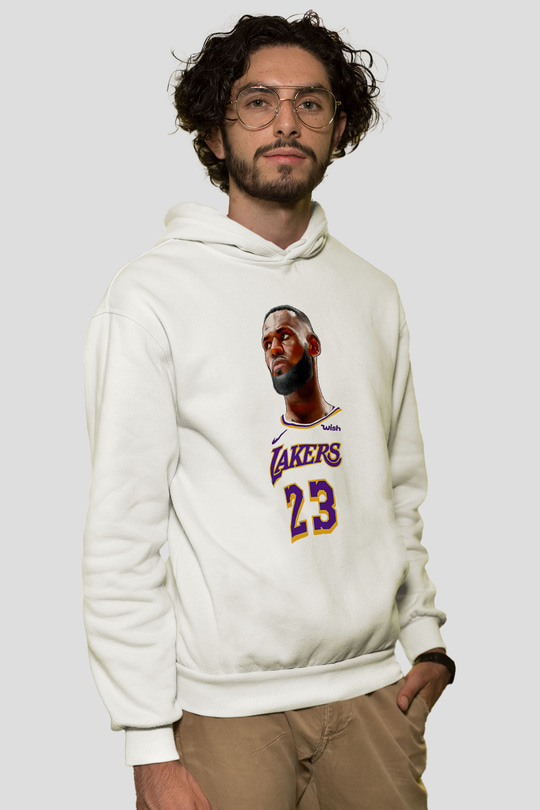 Lebron James Baskılı Beyaz Unisex Kapüşonlu Sweatshirt