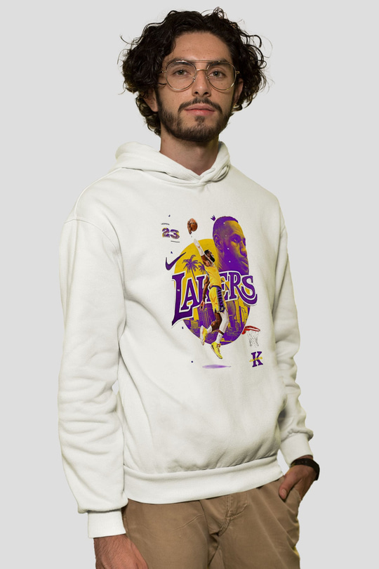 Lebron James Baskılı Beyaz Unisex Kapüşonlu Sweatshirt