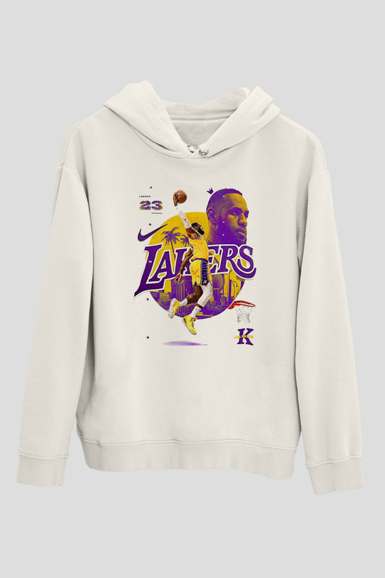 Lebron James Baskılı Beyaz Unisex Kapüşonlu Sweatshirt