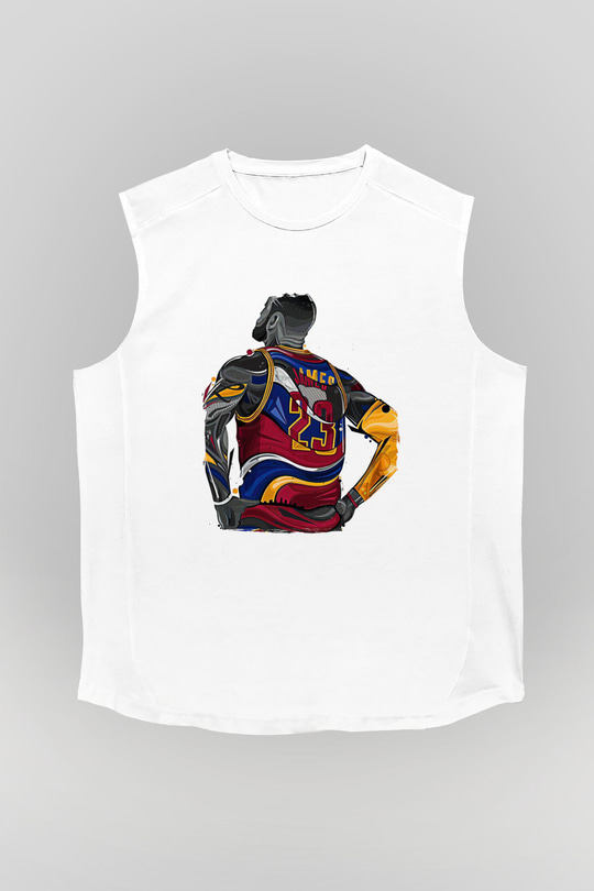 Lebron James Baskılı Beyaz Unisex Kolsuz Tişört - Tshirt
