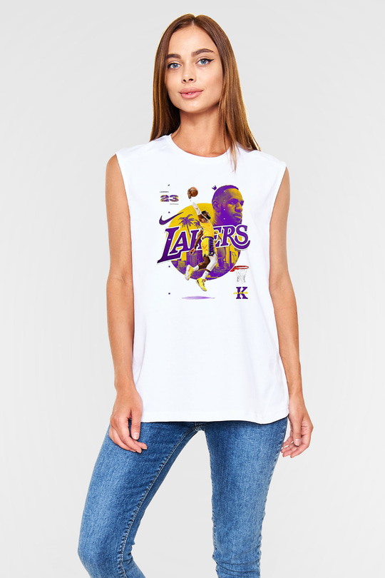 Lebron James Baskılı Beyaz Unisex Kolsuz Tişört - Tshirt