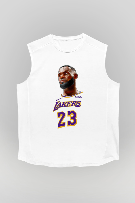 Lebron James Baskılı Beyaz Unisex Kolsuz Tişört - Tshirt