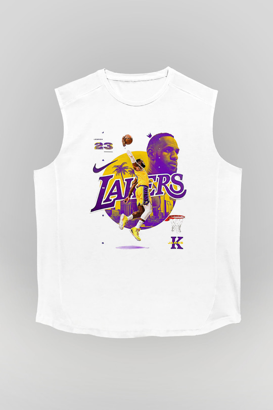 Lebron James Baskılı Beyaz Unisex Kolsuz Tişört - Tshirt