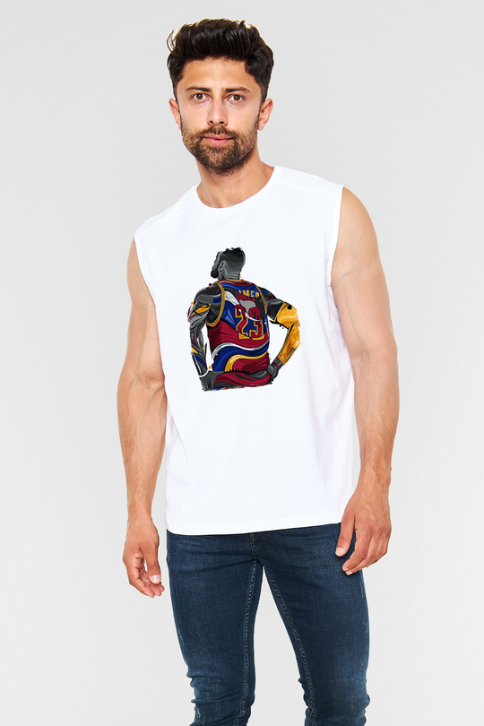 Lebron James Baskılı Beyaz Unisex Kolsuz Tişört - Tshirt