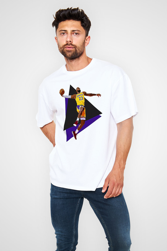 Lebron James Baskılı Beyaz Unisex Oversize Tişört - Tshirt