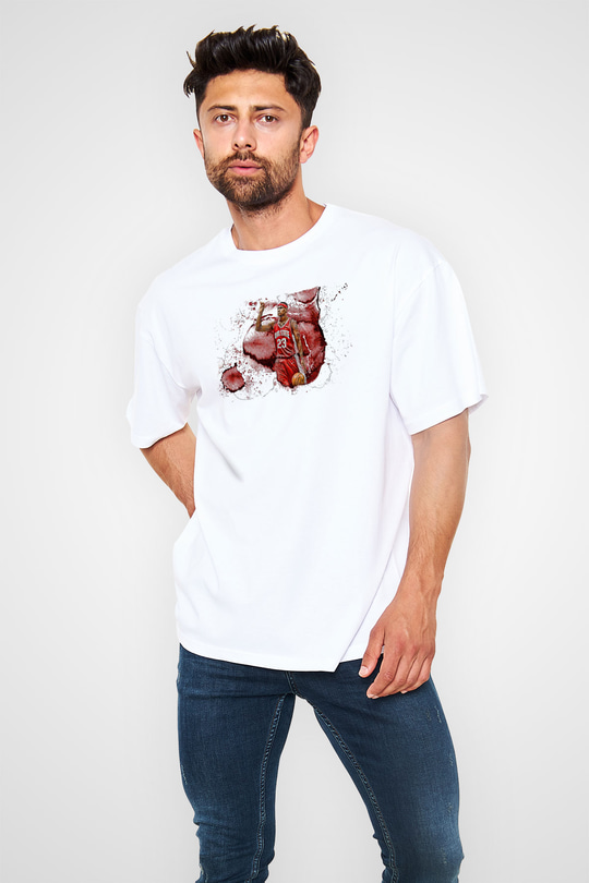 Lebron James Baskılı Beyaz Unisex Oversize Tişört - Tshirt