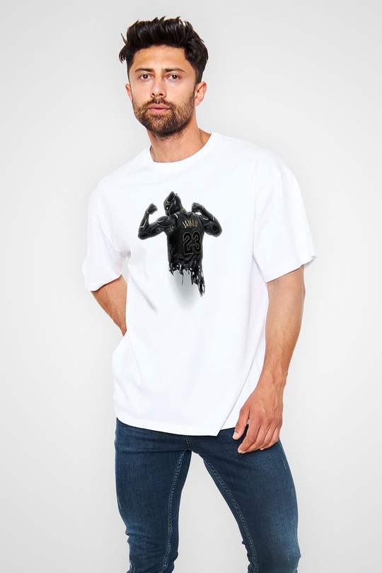 Lebron James Baskılı Beyaz Unisex Oversize Tişört - Tshirt