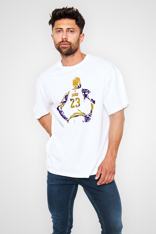 Lebron James Baskılı Beyaz Unisex Oversize Tişört - Tshirt
