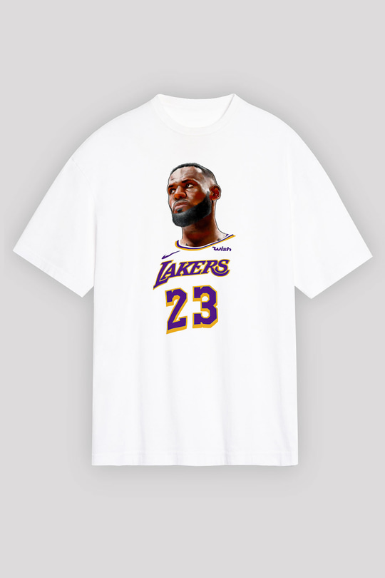 Lebron James Baskılı Beyaz Unisex Oversize Tişört - Tshirt