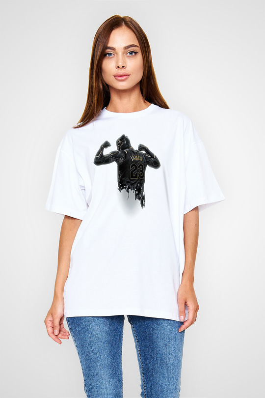 Lebron James Baskılı Beyaz Unisex Oversize Tişört - Tshirt