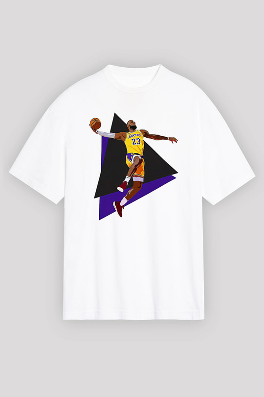Lebron James Baskılı Beyaz Unisex Oversize Tişört - Tshirt