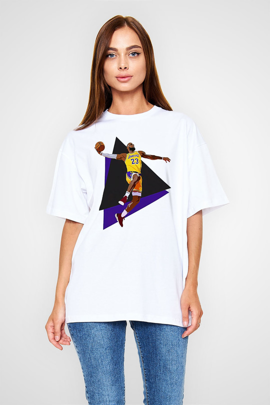Lebron James Baskılı Beyaz Unisex Oversize Tişört - Tshirt