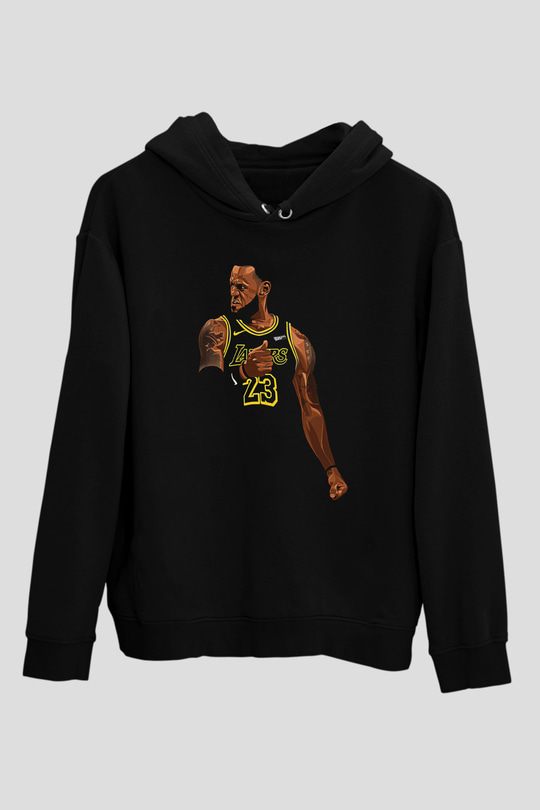Lebron James Baskılı Unisex Siyah Kapüşonlu Sweatshirt