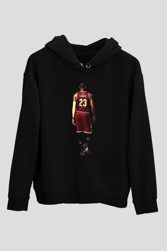 Lebron James Baskılı Unisex Siyah Kapüşonlu Sweatshirt