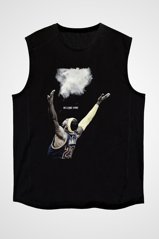 Lebron James Baskılı Unisex Siyah Kolsuz Tişört - Tshirt