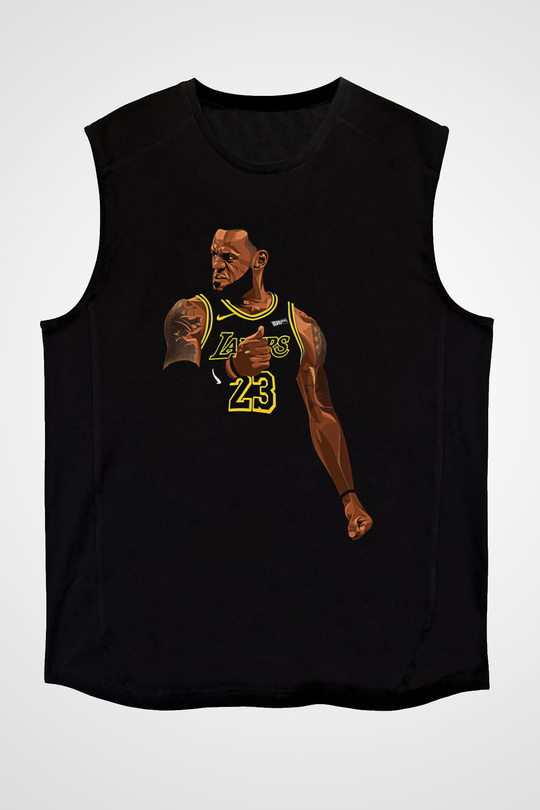 Lebron James Baskılı Unisex Siyah Kolsuz Tişört - Tshirt