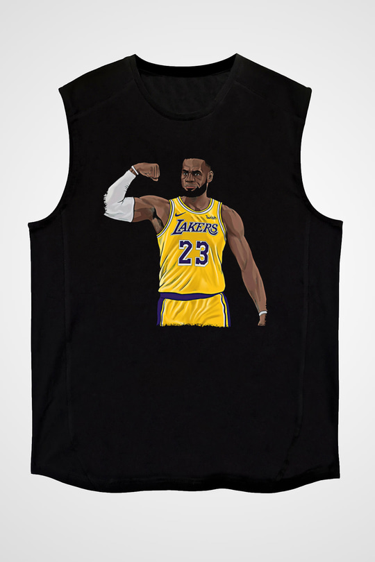 Lebron James Baskılı Unisex Siyah Kolsuz Tişört - Tshirt